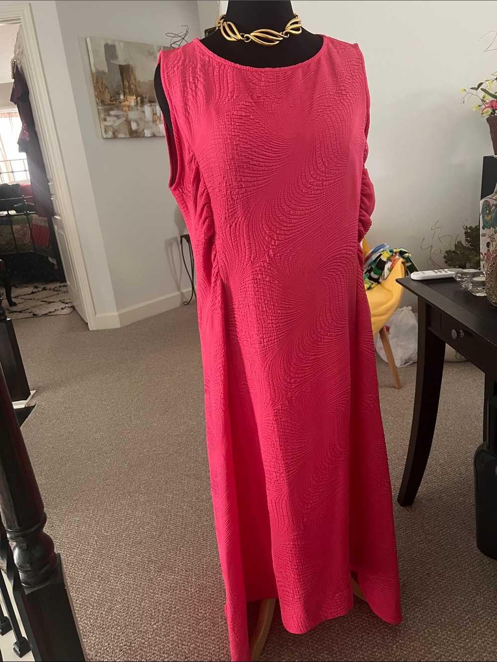 Sleeveless Pink Textured A-Line Dress by IC Collection